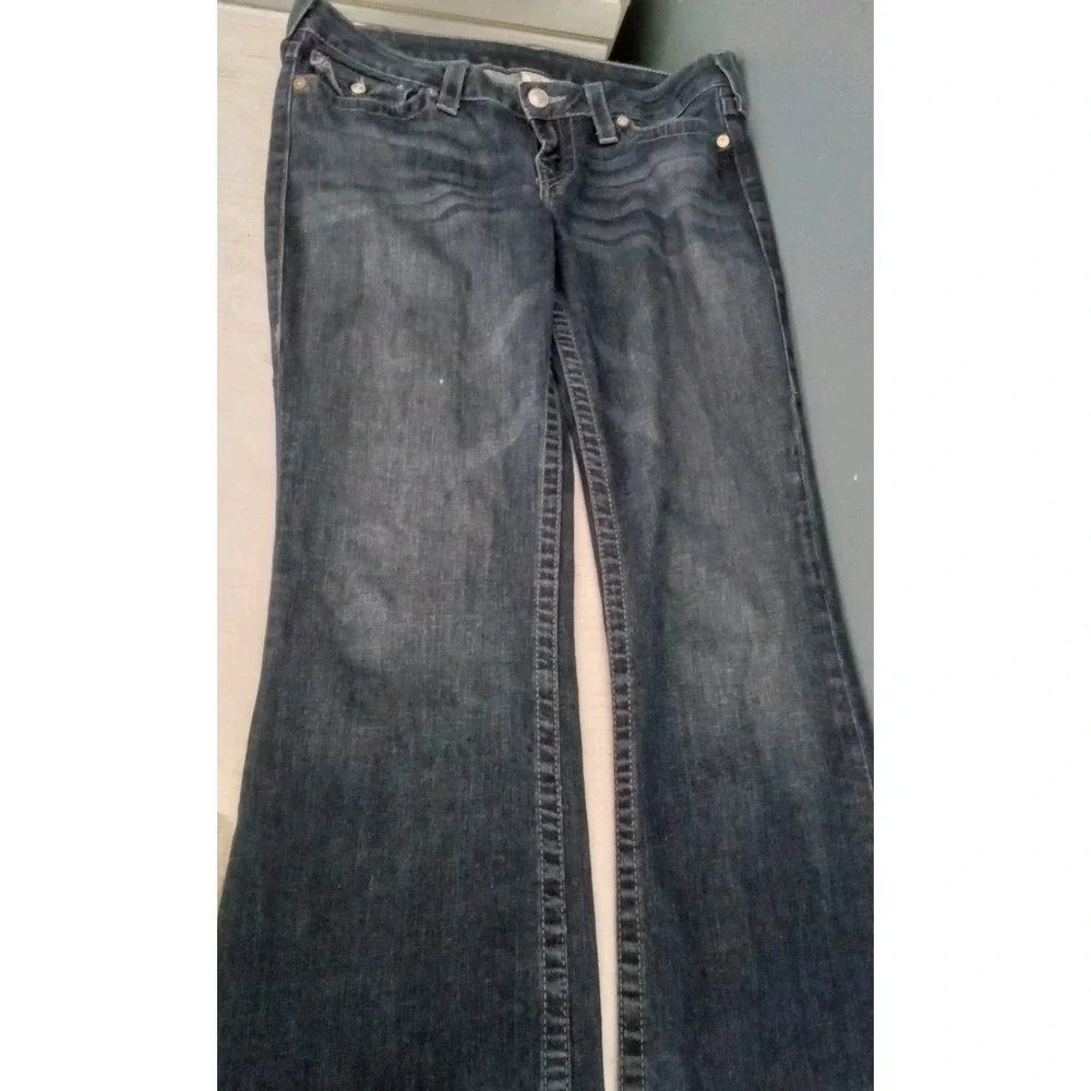True Religion Jeans Bootcut Dark‎ Wash Embellished Pockets Denim Size?